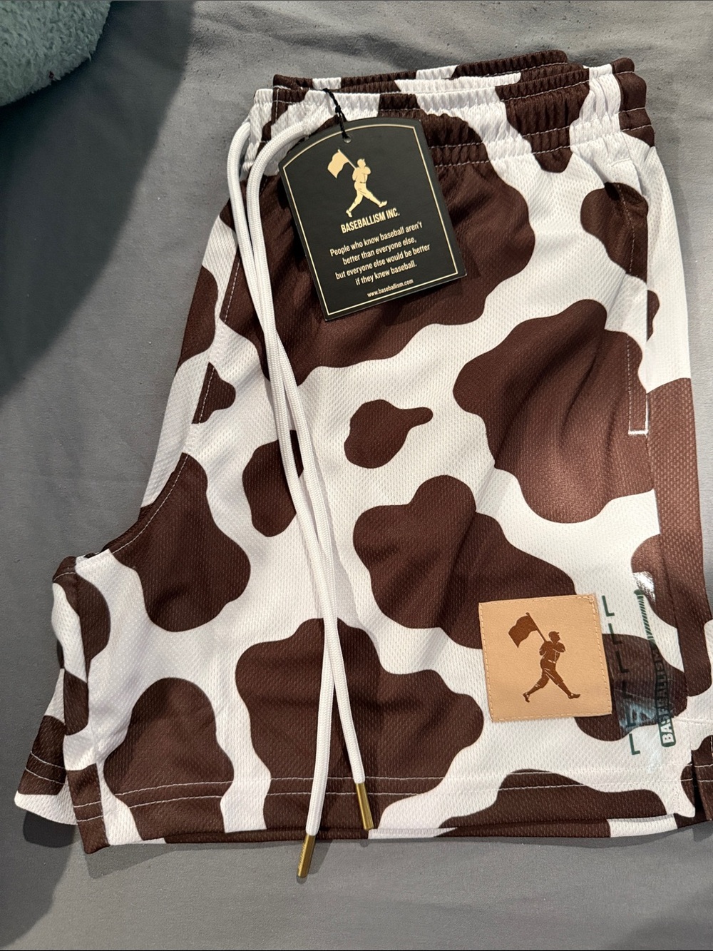 Baseballism Kids' Brown & White Cow Print Athletic Shorts